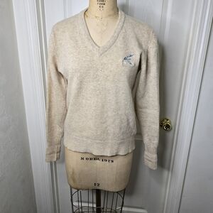 Vintage‎ Cream mens lambswool V-Neck long sleeve Sweater M